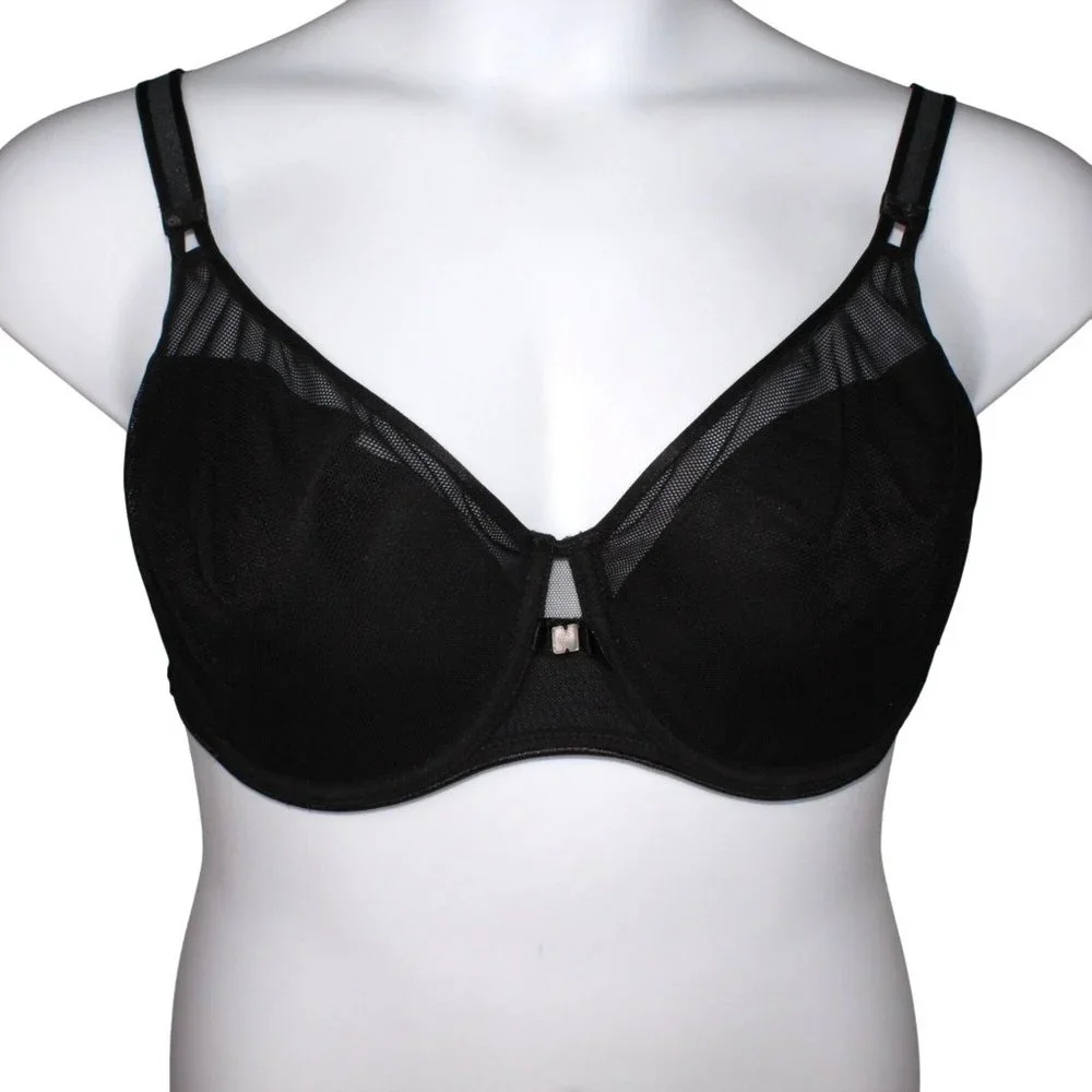 Chantelle Norah Chic Sz 36DDDD Black Underwire Mesh Light Padded Cup Bra